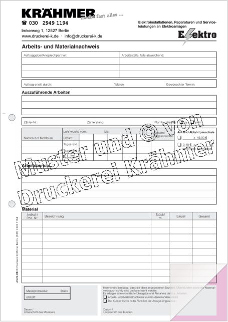 Formular für Rechnungsstellung mit mehreren Feldern zum Ausfüllen und Notizen.
